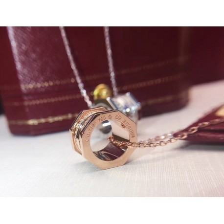 Cartier Octagon Screw Diamond Necklace Women Gold