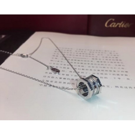 Cartier Octagon Screw Diamond Necklace Women White